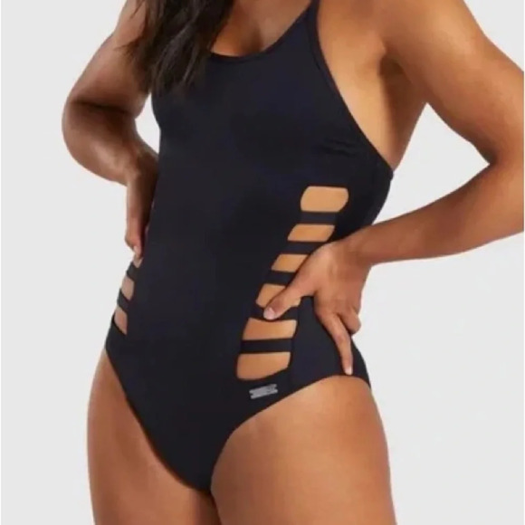 Gymshark Horizon Swimsuit Womens Small Black One Piece Bathing Suit Open Sides - Picture 11 of 12